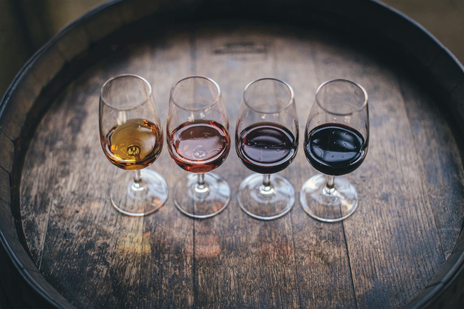 Degustazione di vino in cantina con bicchieri allineati sul tavolo